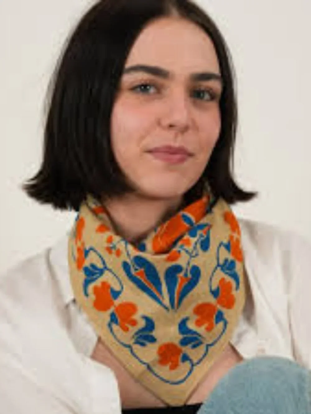 Heading Portland Maine Floral Bandana - Blue & Orange on Tan